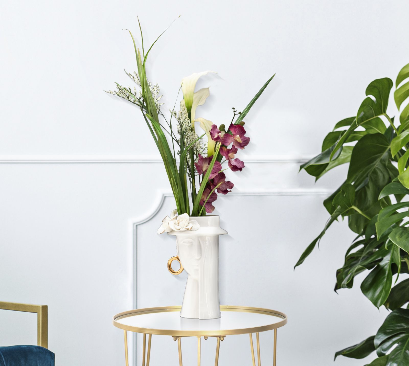 Dekoratívna váza Woman Elegant Porcellana Mauro Ferretti, biela/zlatá