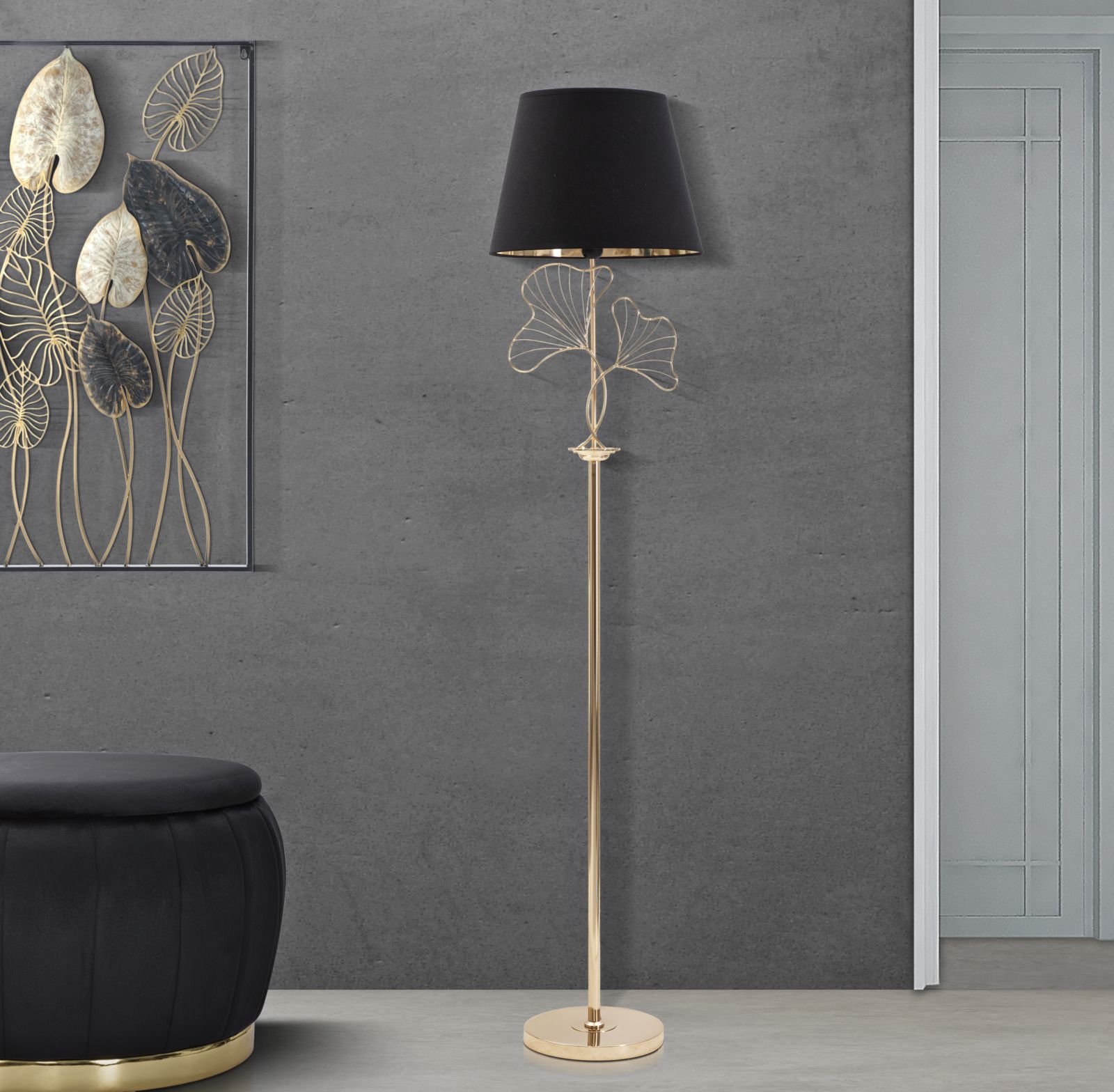 Stojanová lampa Leaves Mauro Ferretti, čierna/zlatá
