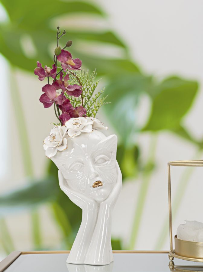 Dekoratívna váza Woman Mask Mauro Ferretti, biela/zlatá