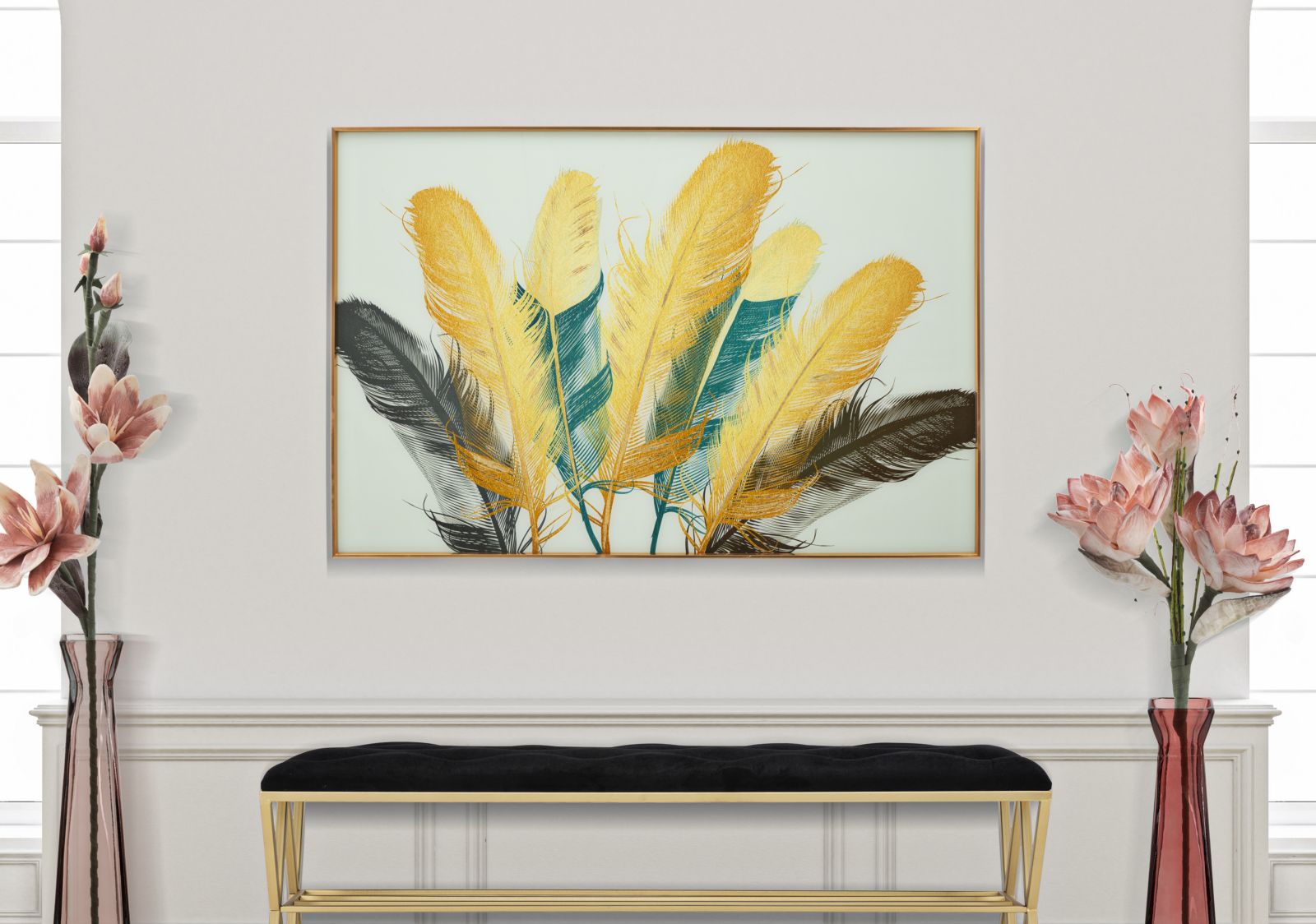 Dekoratívny obraz C Cornice Feathers Mauro Ferretti 120×3,5×80 cm