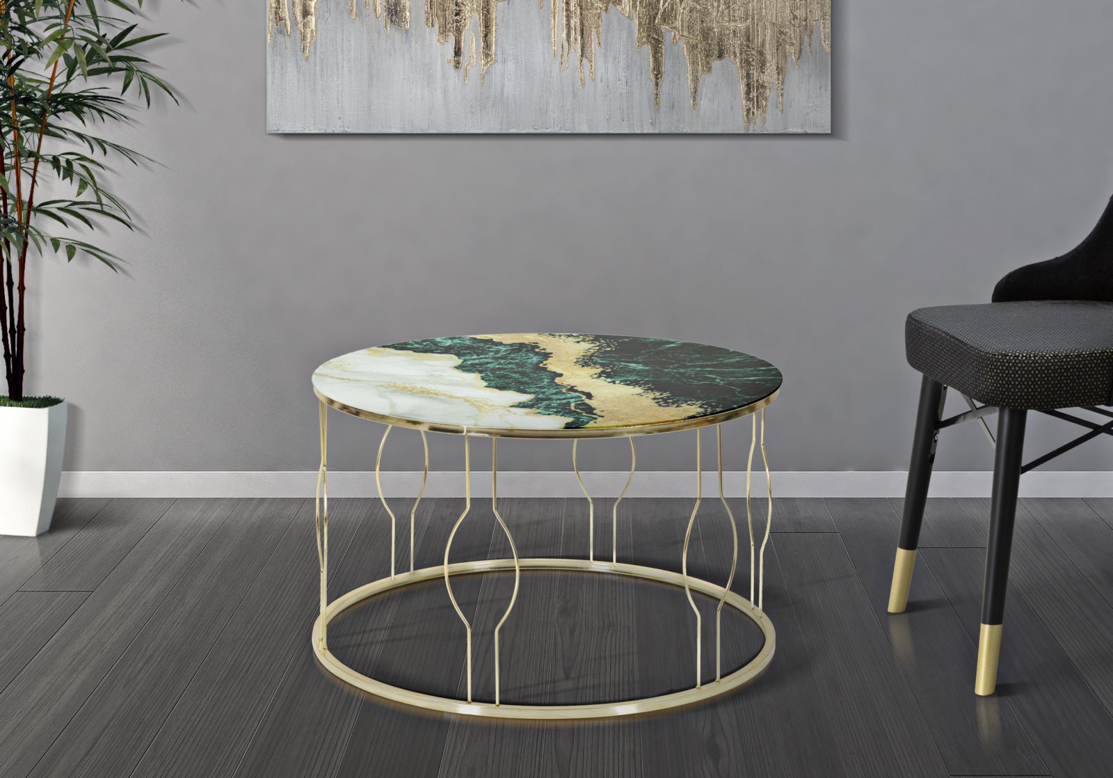 Stôl Caffe' Greeny Mauro Ferretti, farebný mramor/zlatý
