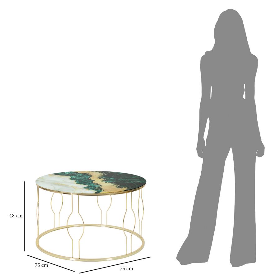 Stôl Caffe' Greeny Mauro Ferretti, farebný mramor/zlatý