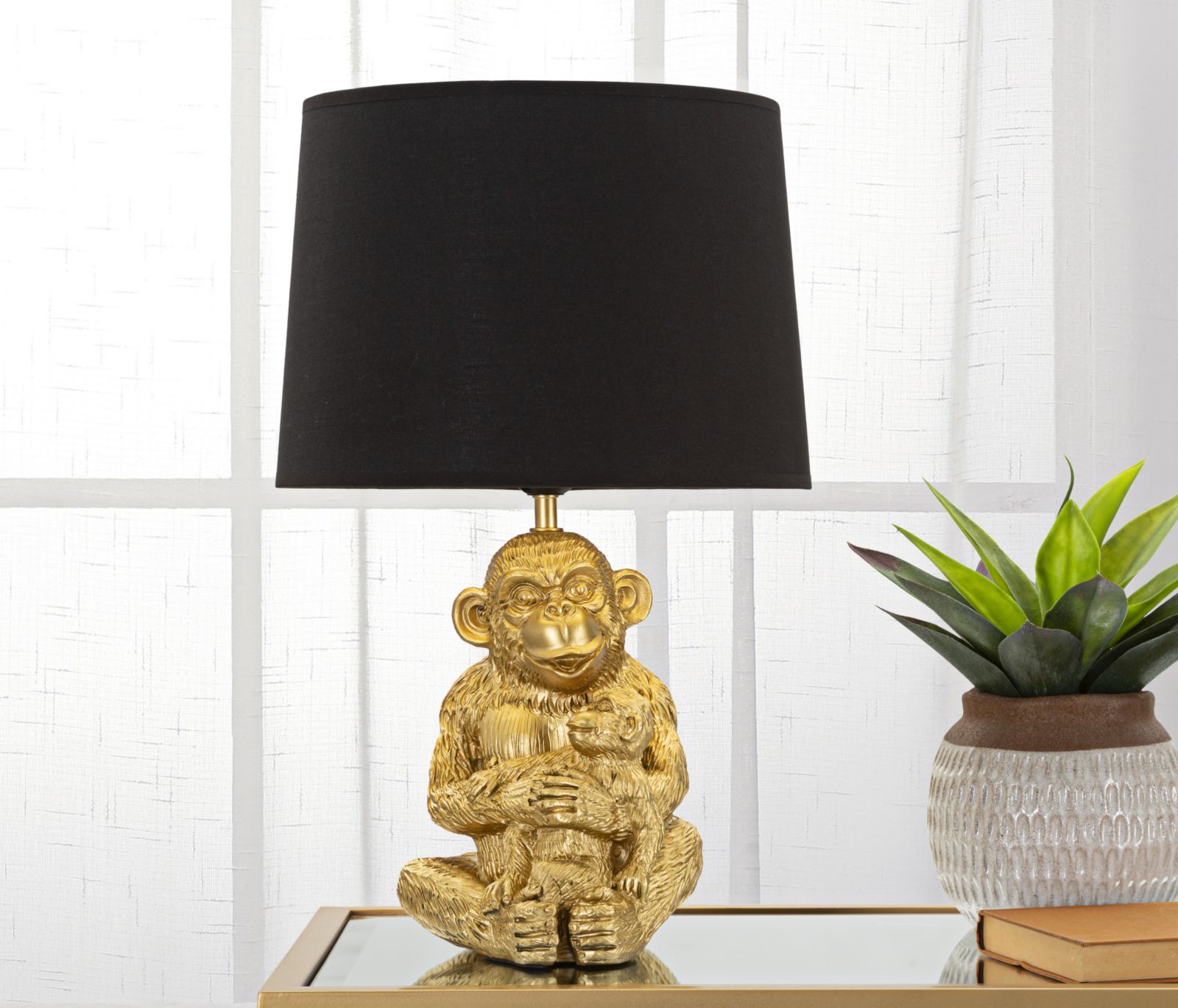 Stolová lampa Monkey Mum Mauro Ferretti, čierna/zlatá