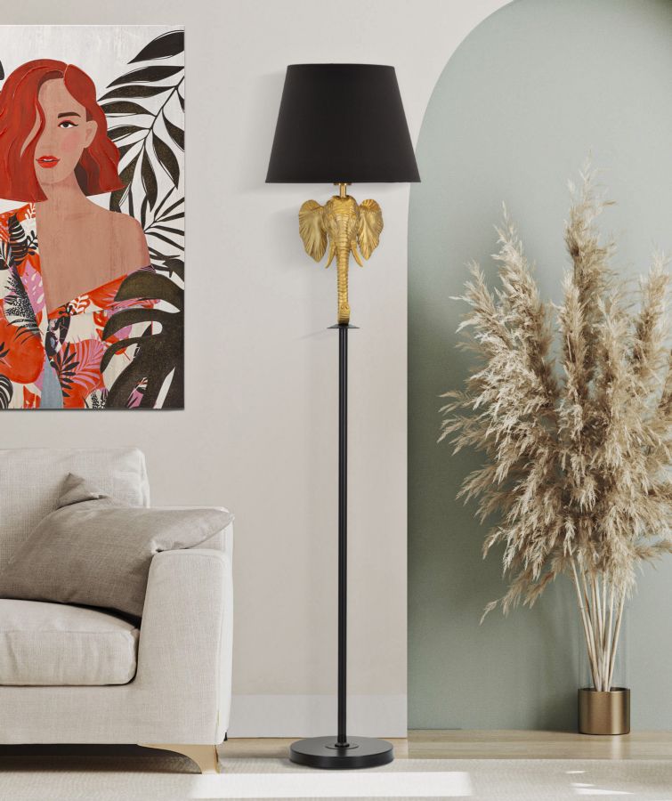 Stojanová lampa Elefante Mauro Ferretti, čierna/zlatá
