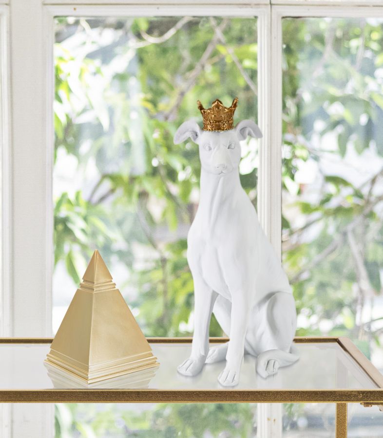 Dekoratívna socha Cane C Corona Mauro Ferretti, biela/zlatá