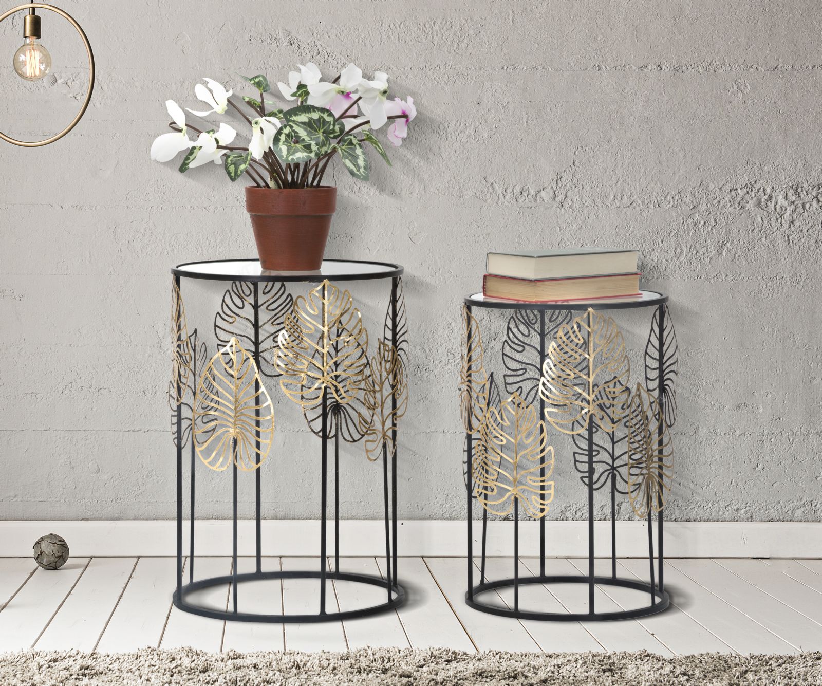 Dekoratívny doplnok Tavolinetti Foglie Glam Mauro Ferretti Ø 38×55-33×50 cm