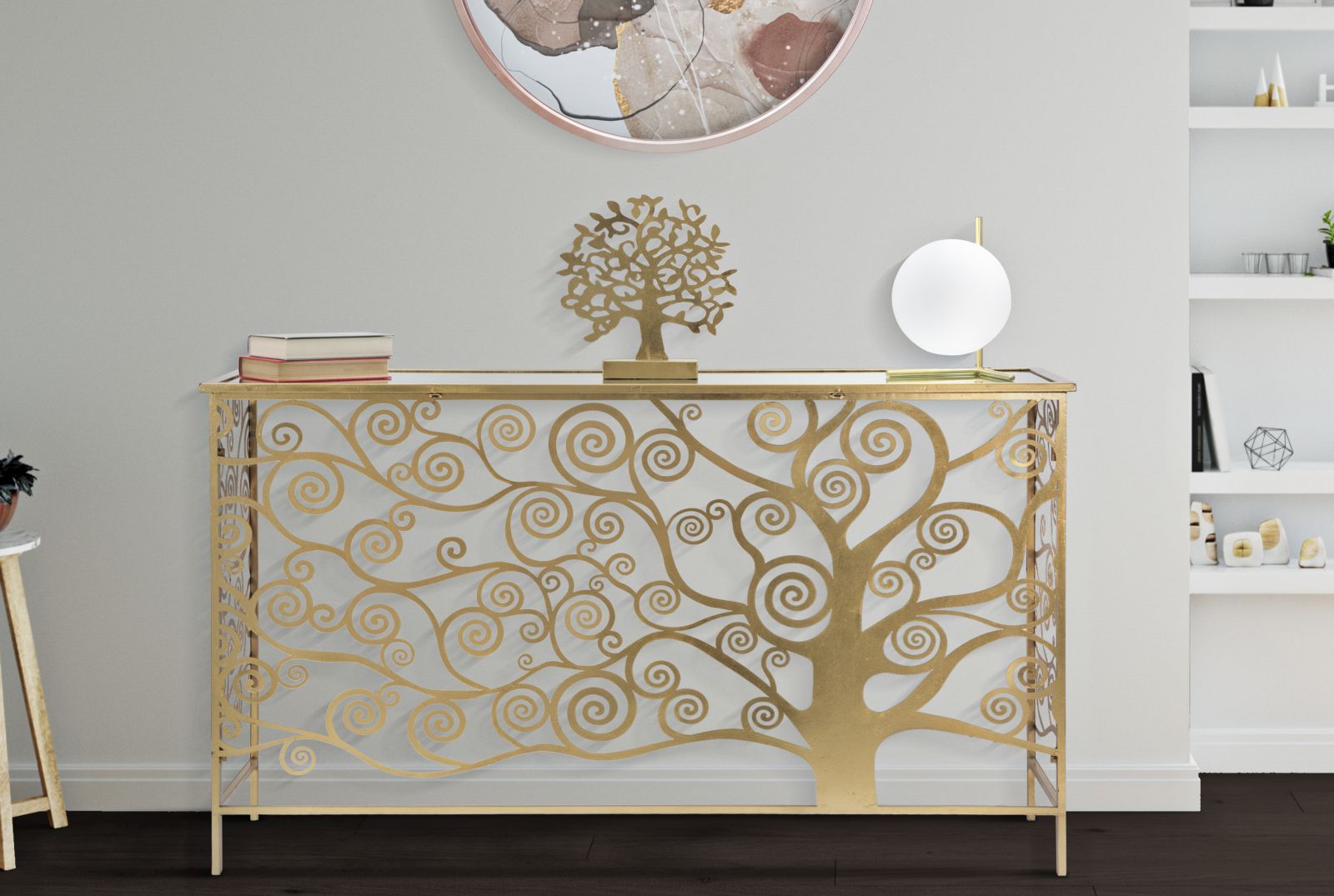 Dekoratívny stolík Console Albero Della Mauro Ferretti, zlatý/biely