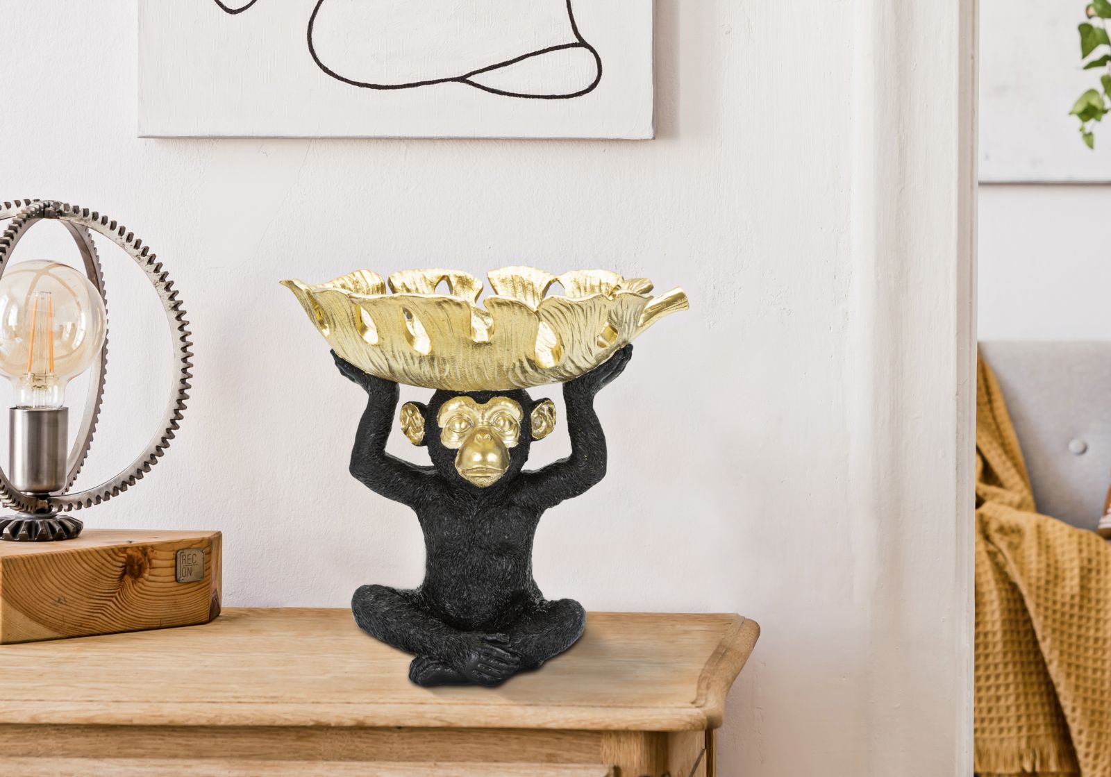 Dekoratívna misa Scimmia S Tasche Mauro Ferretti, zlatá/čierna