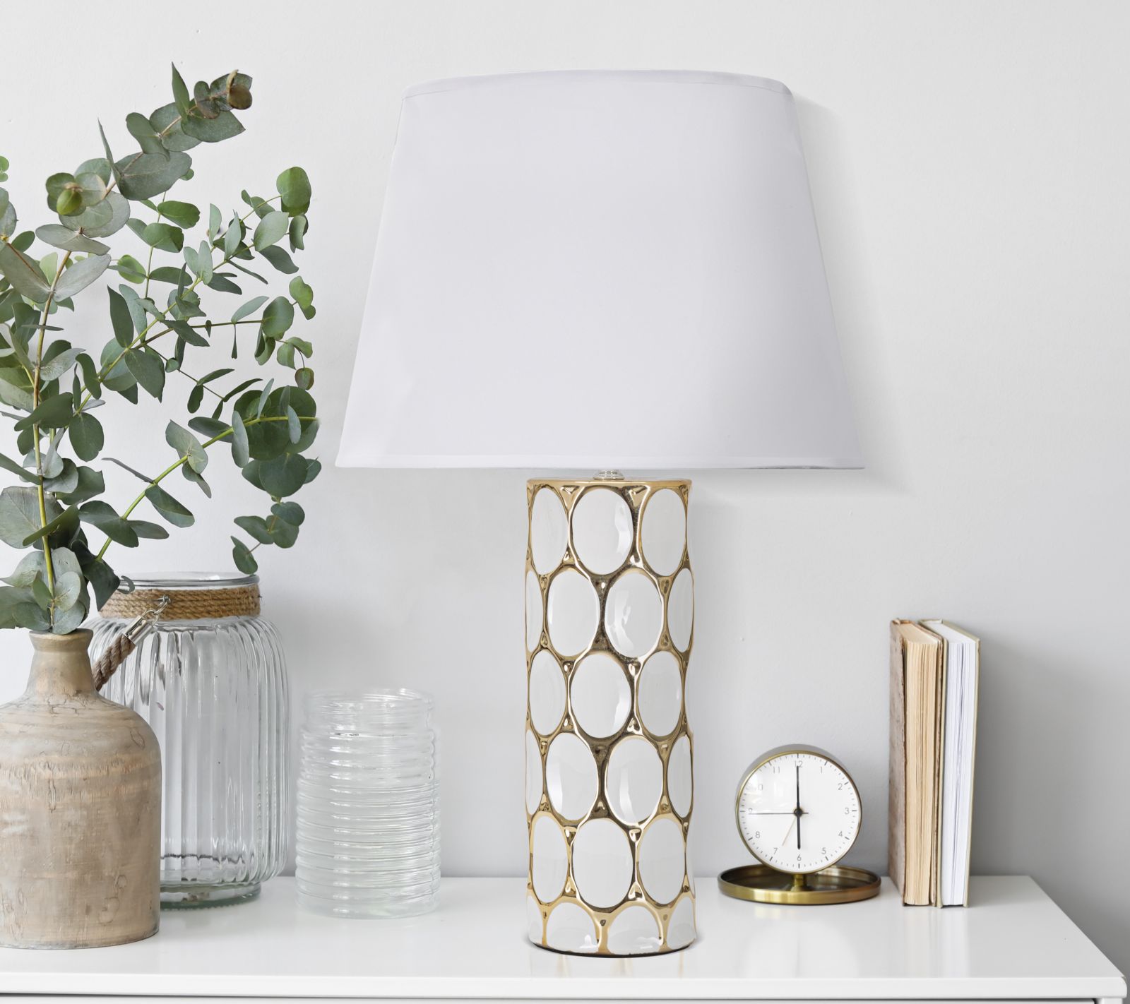 Stolová lampa Glam Carv Mauro Ferretti, biela/zlatá