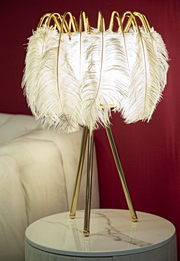 Stolová lampa Feather Stand Mauro Ferretti, biela/zlatá