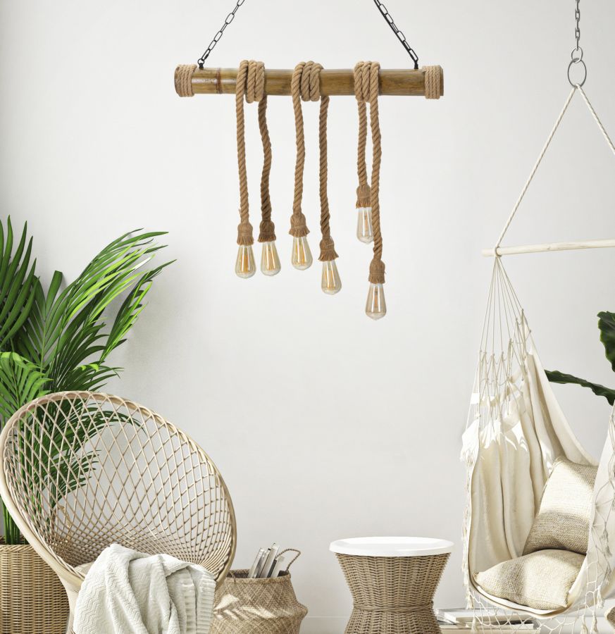 Dizajnová lampa Lampadario Bamboo Rope Mauro Ferretti, drevo