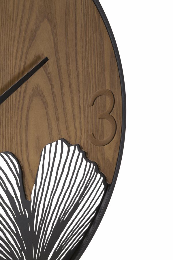 Nástenné hodiny Super Wood Leaf Mauro Ferretti, drevo/čierne