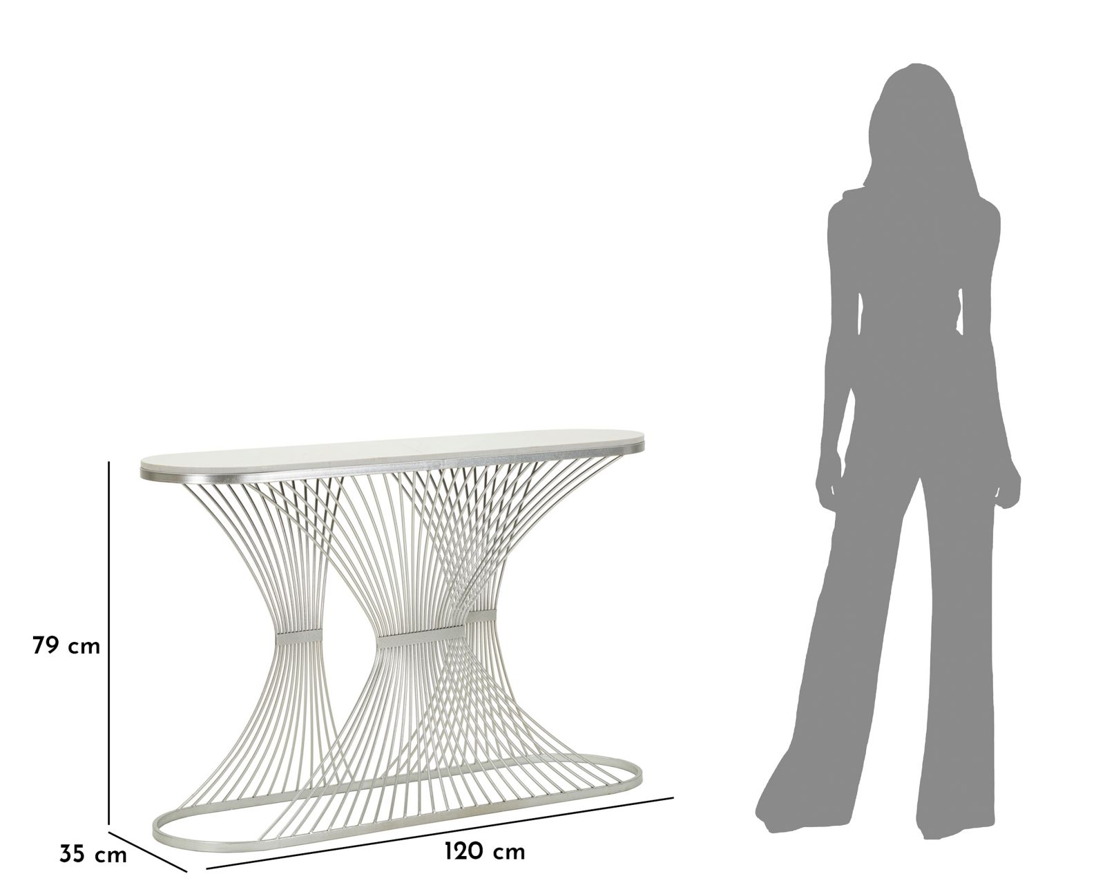 Dekoratívny stôl Console Stripe Mauro Ferretti, strieborný