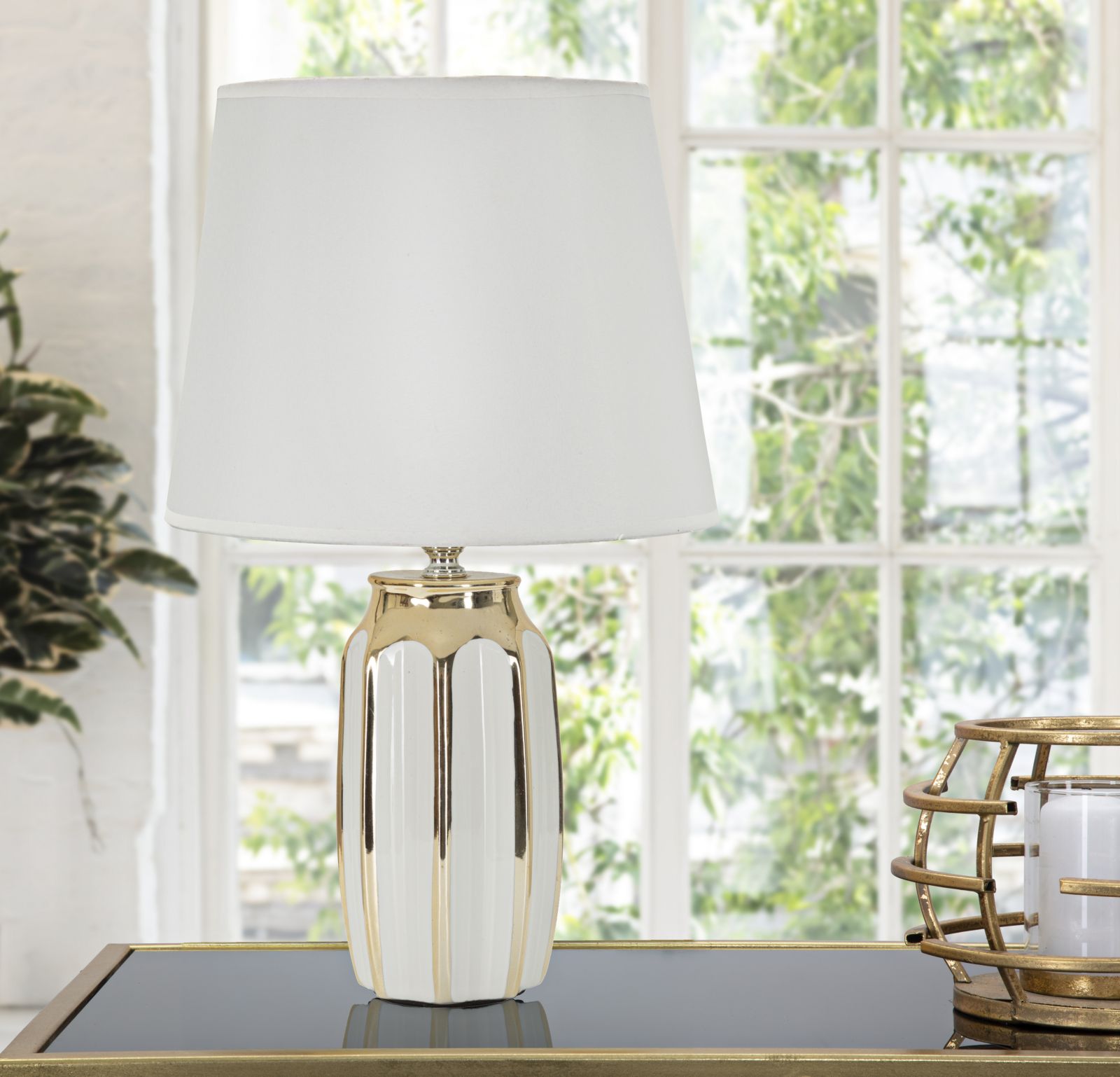 Stolová lampa Cassy Mauro Ferretti, biela/zlatá