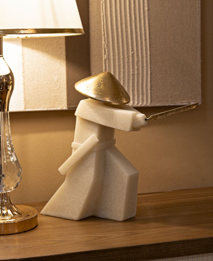 Dekoratívna socha Samurai Toku Quarzy Mauro Ferretti, zlatá/biela