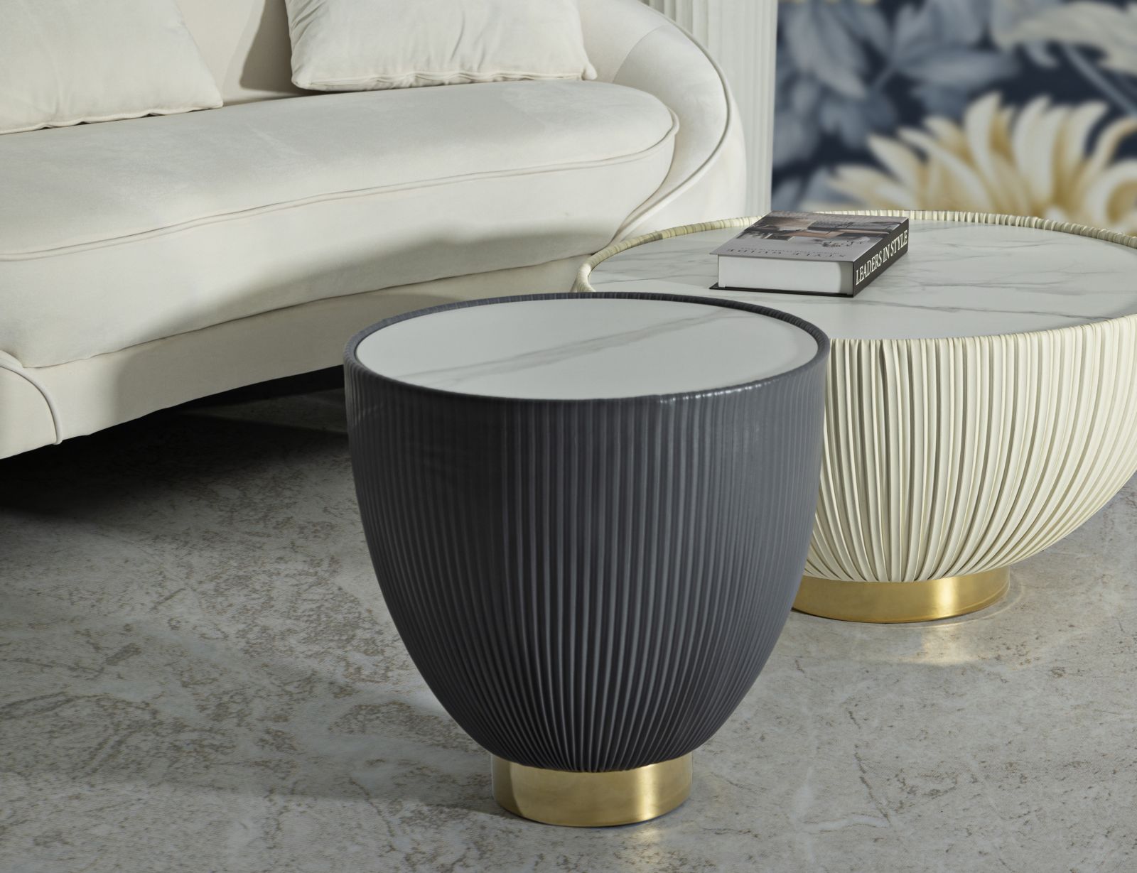 Stôl Tavolino Caffe' Elge Mauro Ferretti, čierny/zlatý