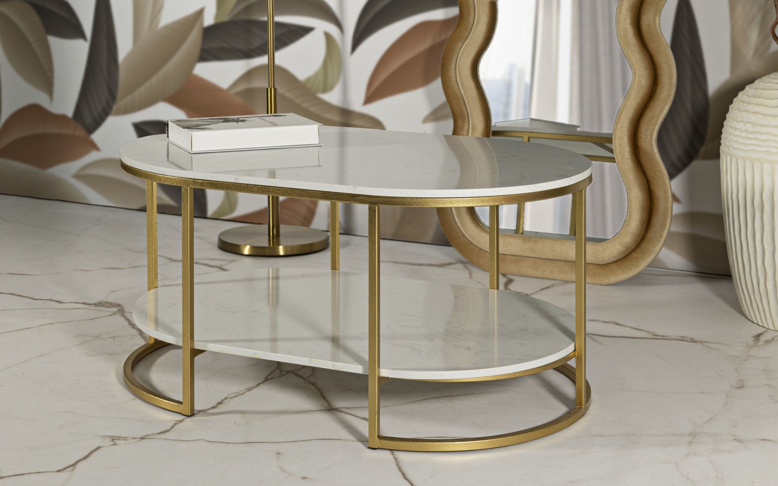 Stôl Caffe' Izmir Mauro Ferretti, biely mramor/zlatý