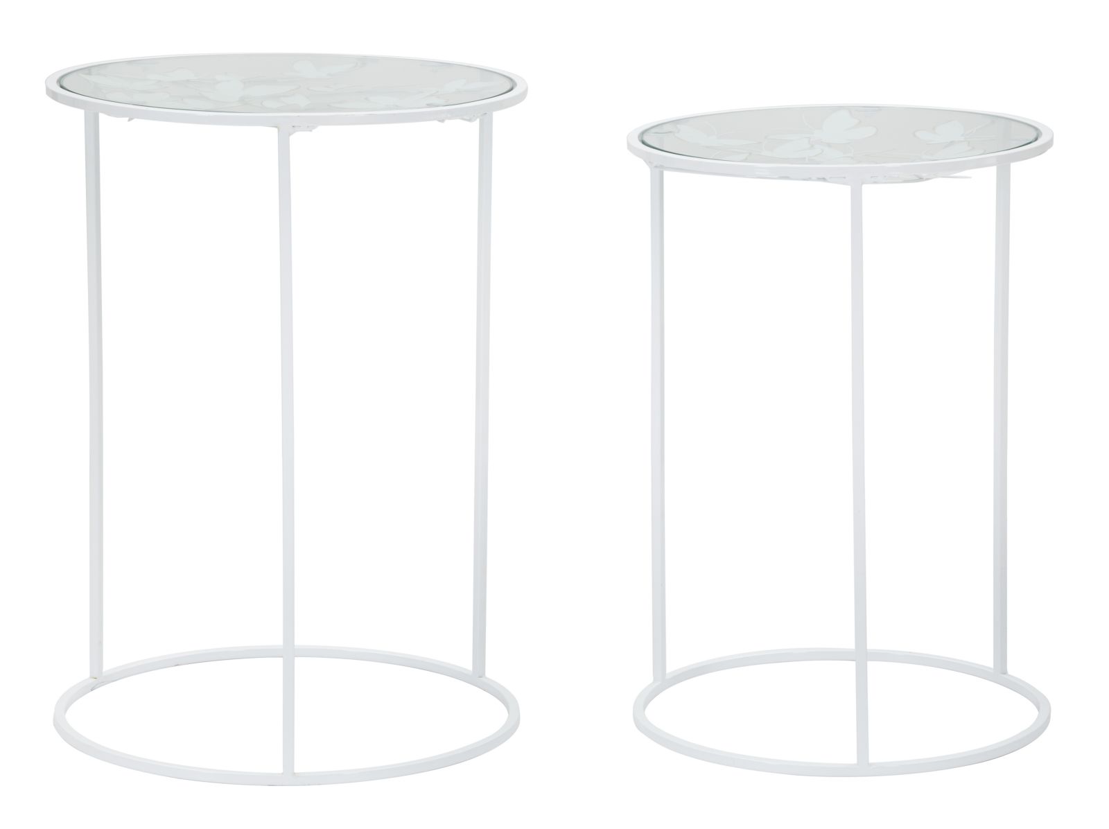 TAVOLINETTI WHITE BUTTERFLY COPPIA CM Ø 43X60-38X55
