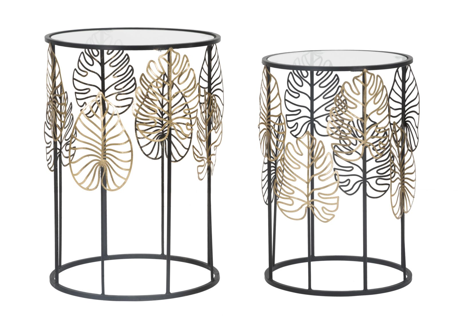 TAVOLINETTI FOGLIE GLAM COPPIA CM Ø 38X55-33X50