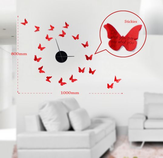 STICKER DA MURO OROLOGIO BUTTERFLIES CON POST-IT CM 100X80 MIN 3