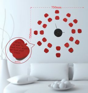 STICKER DA MURO OROLOGIO APPLES CON POST-IT CM 75X75 MIN 3