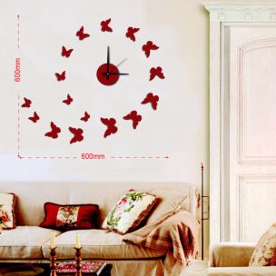 STICKER DA MURO OROLOGIO RED BUTTERFLIES CM 60X60 MIN 3