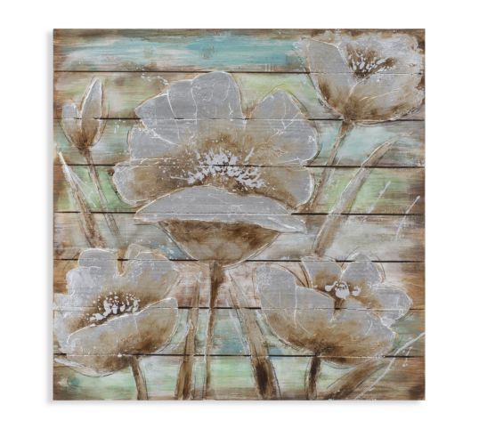 DIPINTO SU LEGNO FLOWER IN TIME CM 80X4X80