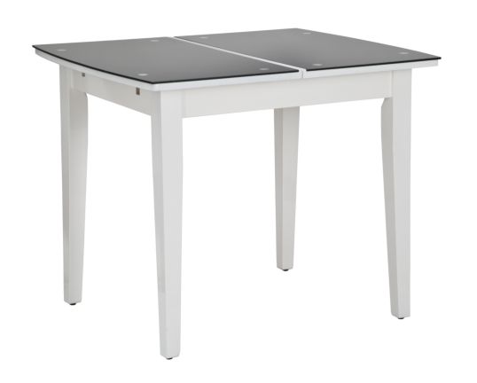 TAVOLO DA PRANZO VETRO E LEGNO BIANCO ALLUNGABILE CM 76X76X75 (APERTO CM 122)