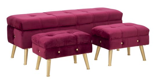 PUFF/CONTENITORE GLAM SET 3PZ BORDEAUX CM 124X42X47,5-50X34X37