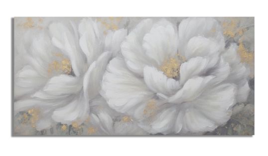 DIPINTO SU TELA WHITE/GOLD FLOWER CM 140X3,7X70